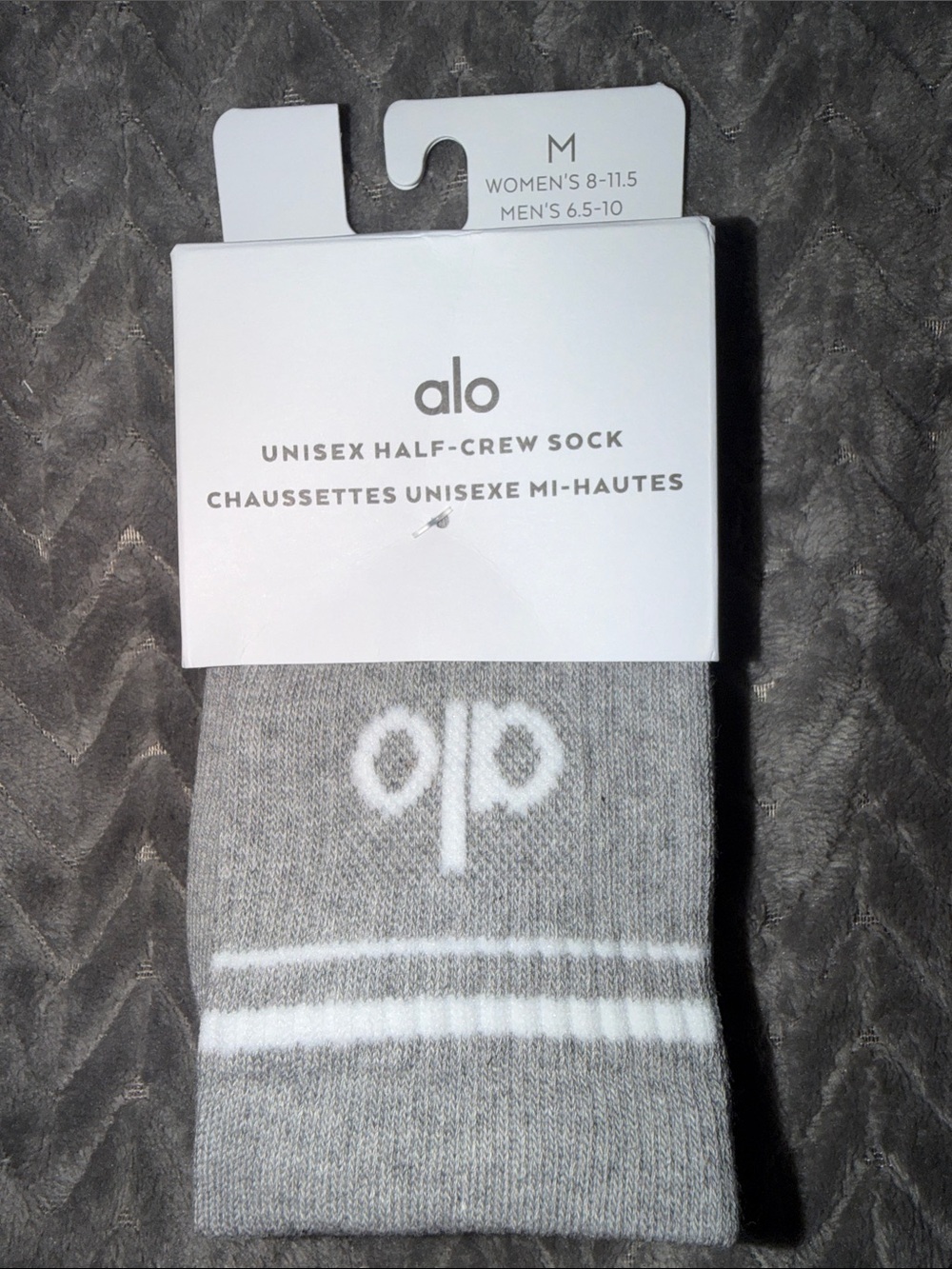 ALO Yoga Heathers Grey Unisex Half-Crew Athletic Socks with White Logo